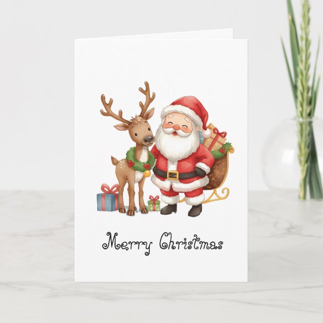 Tarjeta Santa Claus and reindeer whimsical Greeting Card (Anverso)