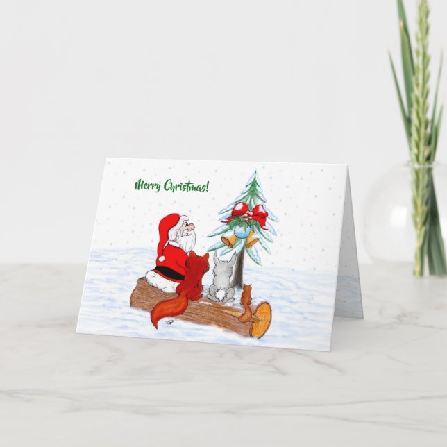 Tarjeta Santa Claus con Fox de Conejo y Squirrel (Anverso)