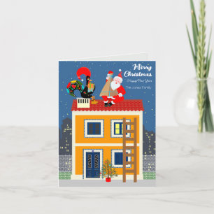 Tarjeta Santa Claus conoce al Gallo Portugués