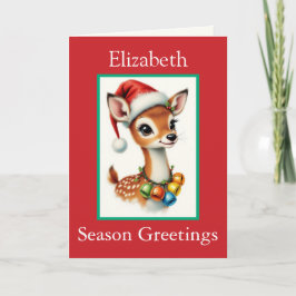 Tarjeta Santa Claus Custom Name Cute Reindeer Grandchild C