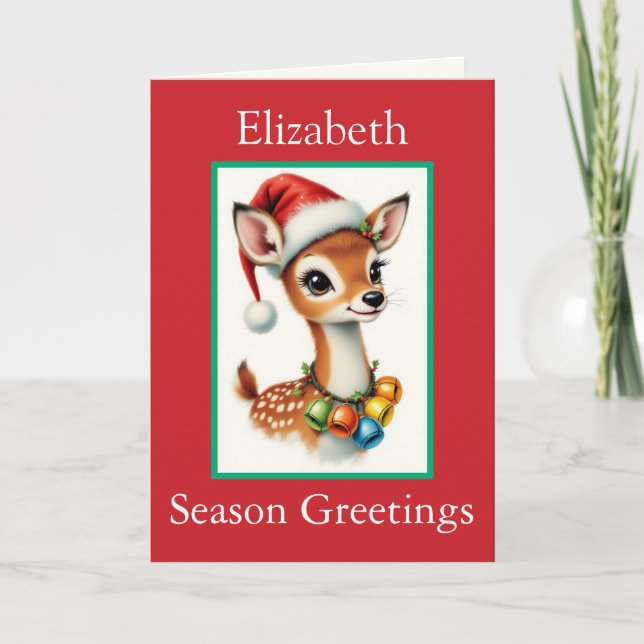 Tarjeta Santa Claus Custom Name Cute Reindeer Grandchild C (Anverso)