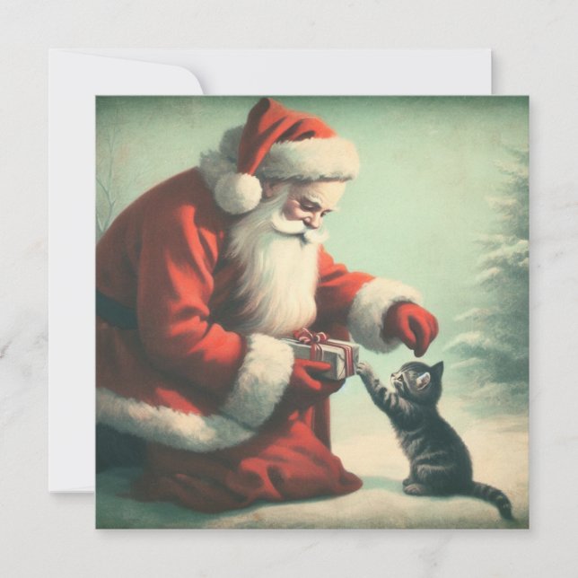 Tarjeta Santa Claus de época con gatitos (Anverso)