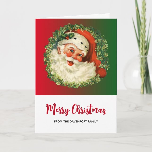 Tarjeta Santa Claus de época con Navidades de guirnaldas d (Anverso)