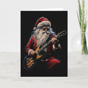 Tarjeta Santa Claus de guitarra de rock tocando la guitarr