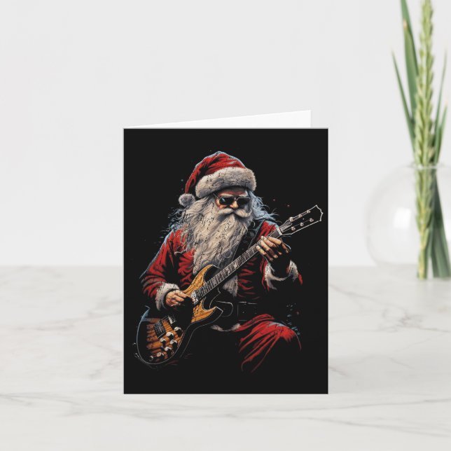 Tarjeta Santa Claus de guitarra rock tocando la guitarra - (Anverso)
