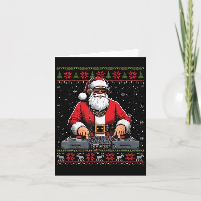 Tarjeta Santa Claus Dj Mixer Music Ugly Christmas Sweater  (Anverso)