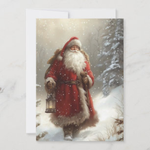 Tarjeta Santa Claus en bosque nevado Felices Fiestas Plano
