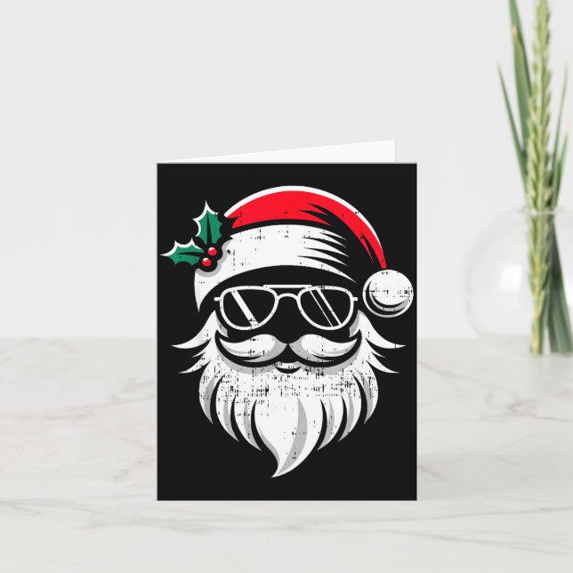Tarjeta Santa Claus Face Sungles With Hat Beard Christmas  (Anverso)