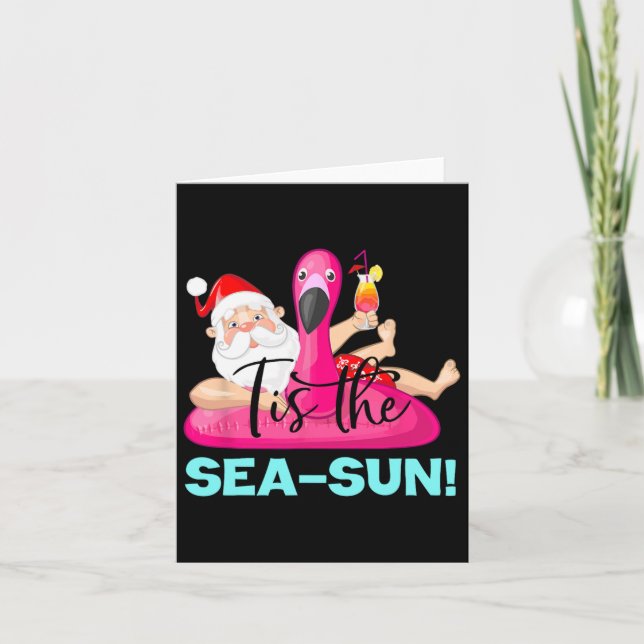 Tarjeta Santa Claus Flamingo Float This The Sea-sun Christ (Anverso)
