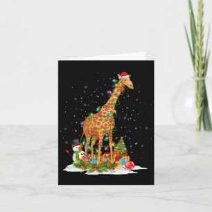 Tarjeta Santa Claus Giraffe Xmas Tree ilumina la alegría