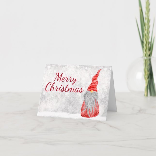 Tarjeta Santa Claus Gnome sobre el campo de nieve (Anverso)