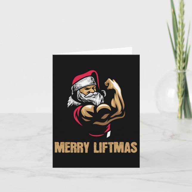 Tarjeta Santa Claus Gym Bodybuilding Fitness Merry Liftmas (Anverso)