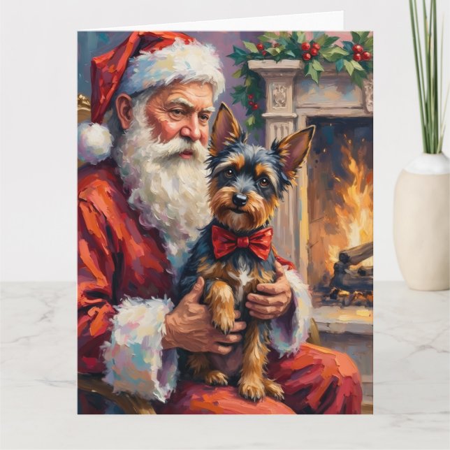Tarjeta Santa Claus Holding Affenpinscher Christmas Art (Anverso)