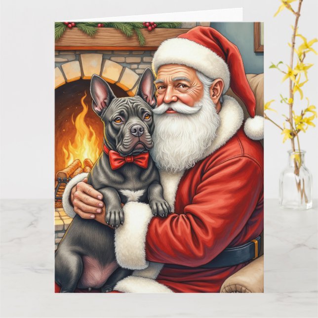 Tarjeta Santa Claus Holding Cane Corso Christmas Art (flor amarilla)