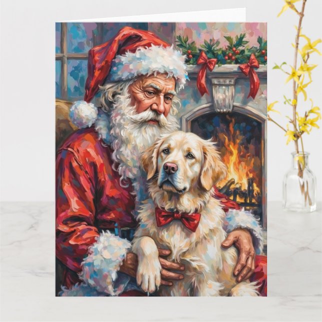 Tarjeta Santa Claus Holding Great Pyrenees Christmas Art (flor amarilla)
