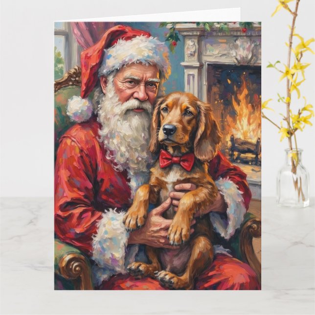 Tarjeta Santa Claus Holding Otterhound Christmas Art (flor amarilla)