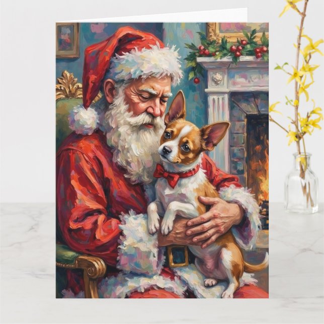 Tarjeta Santa Claus Holding Papillon Christmas Art (flor amarilla)