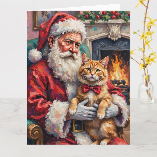 Tarjeta Santa Claus Holding Persian Cat Christmas Art (flor amarilla)