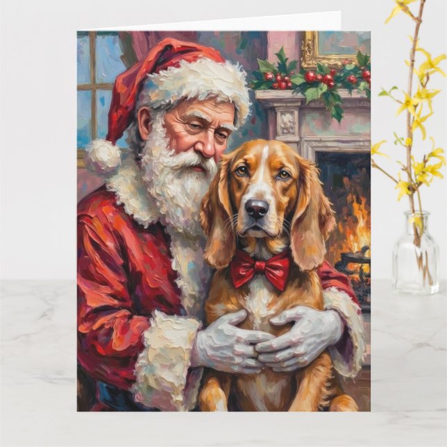 Tarjeta Santa Claus Holding Silken Windhound Christmas Art (flor amarilla)