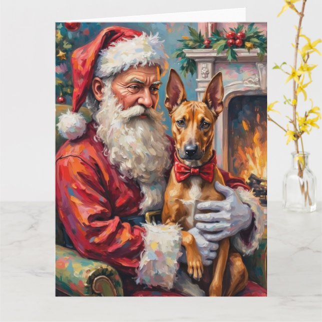 Tarjeta Santa Claus Holding Thai Ridgeback Christmas Art (flor amarilla)