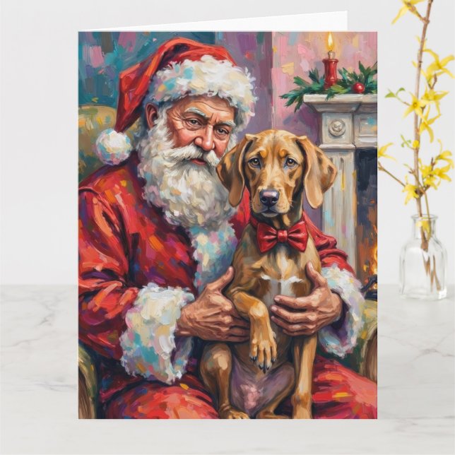 Tarjeta Santa Claus Holding Weimaraner Christmas Art (flor amarilla)