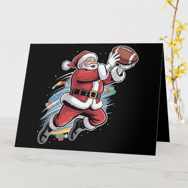 Tarjeta Santa Claus juega a Navidades de fútbol americano (flor amarilla)