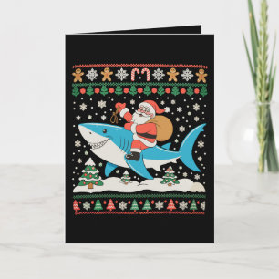 Tarjeta Santa Claus montando tiburón fea Navidad Xmas vaca