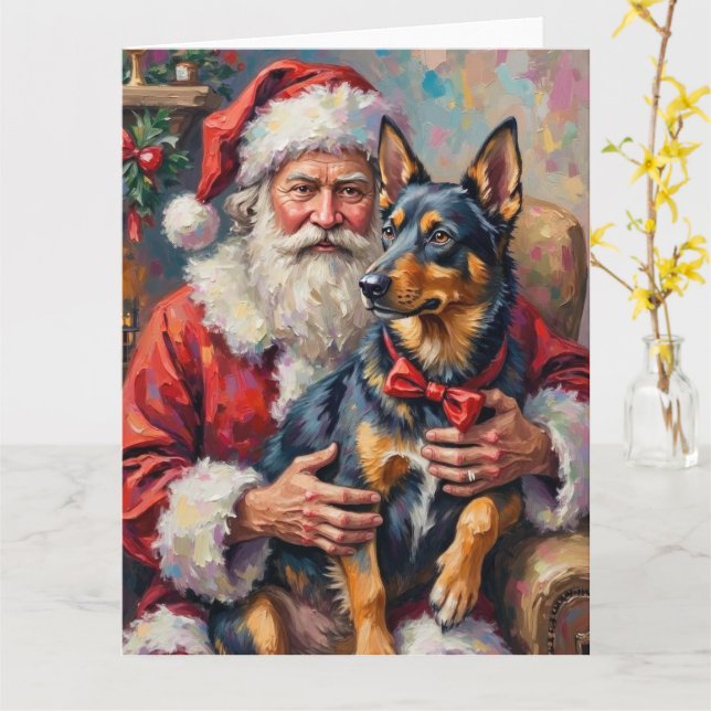 Tarjeta Santa Claus Norwegian Lundehund Christmas Art (flor amarilla)