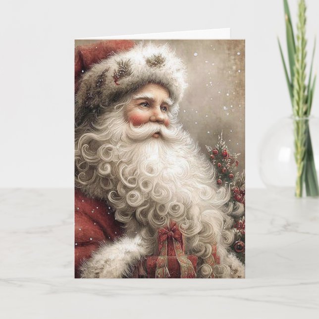 Tarjeta Santa Claus Nostálgico Felices Fiestas Dobladillo (Anverso)