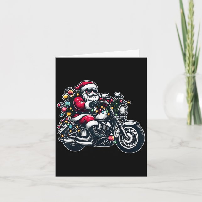 Tarjeta Santa Claus On Motorcycle Funny Biker Christmas Xm (Anverso)