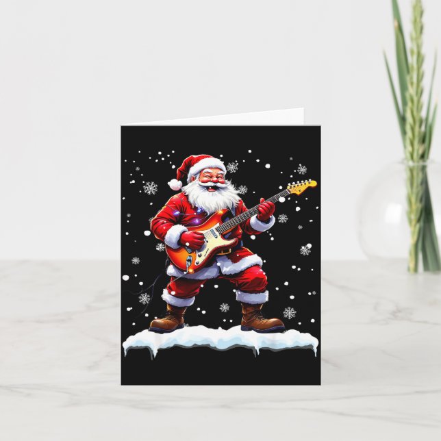 Tarjeta Santa Claus Playing B Guitar Christmas Xmas Music  (Anverso)
