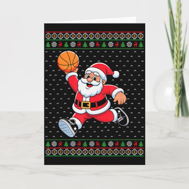Tarjeta Santa Claus Playing Basketball Ugly Christmas Men  (Anverso)