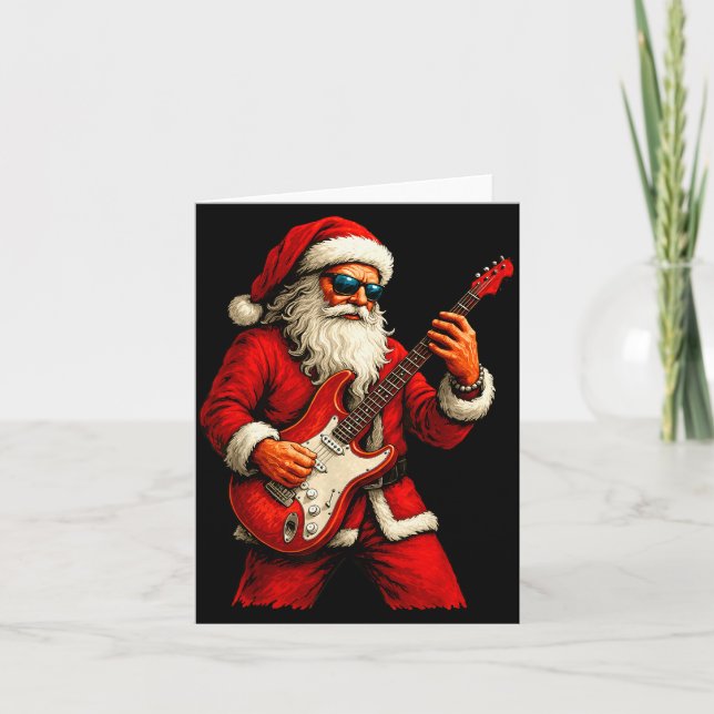 Tarjeta Santa Claus Playing Guitar Funny Christmas Rock Gu (Anverso)