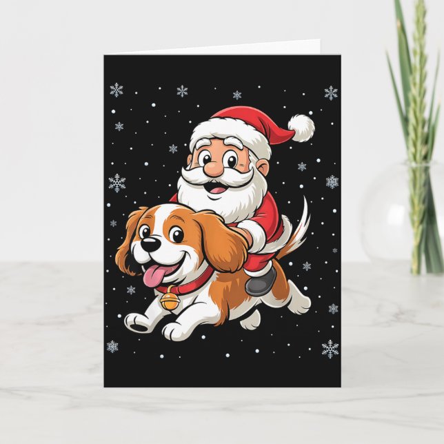 Tarjeta Santa Claus Riding Cavalier King Charles Spaniel D (Anverso)