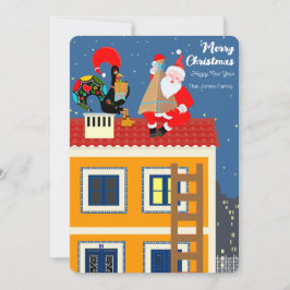Tarjeta Santa Claus se reúne con el gallo de Portugal