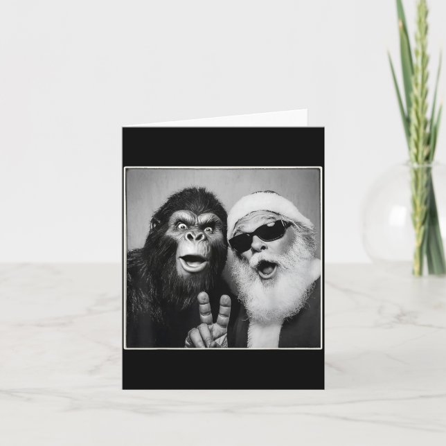 Tarjeta Santa Claus Selfie Bigfoot Christmas Funny Sasquat (Anverso)