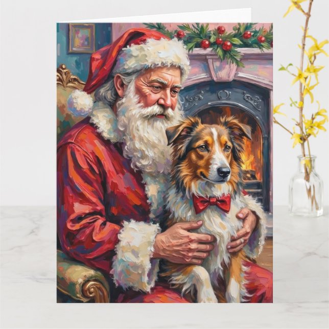 Tarjeta Santa Claus Shetland Sheepdog Christmas Art (flor amarilla)