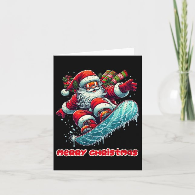 Tarjeta Santa Claus Snowboard Feliz Navidad Invierno Ho (Anverso)