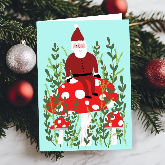 Tarjeta Santa Claus sobre el PERSONALIZADO de hongos mágic (Santa Claus on Magical Mushroom CUSTOM XMAS Card
)