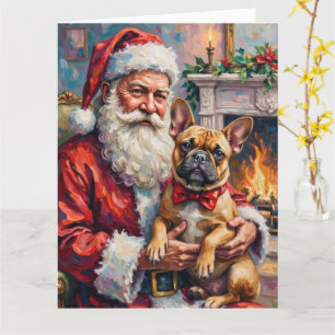 Tarjeta Santa Claus sosteniendo arte de Navidad de Bulldog