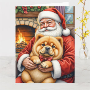 Tarjeta Santa Claus sosteniendo arte de Navidad de Chow Ch