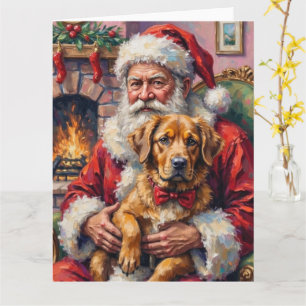 Tarjeta Santa Claus sosteniendo arte de Navidad de Mastín 