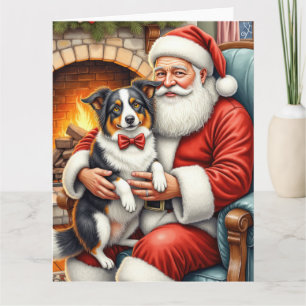 Tarjeta Santa Claus sosteniendo arte navideño de Border Co