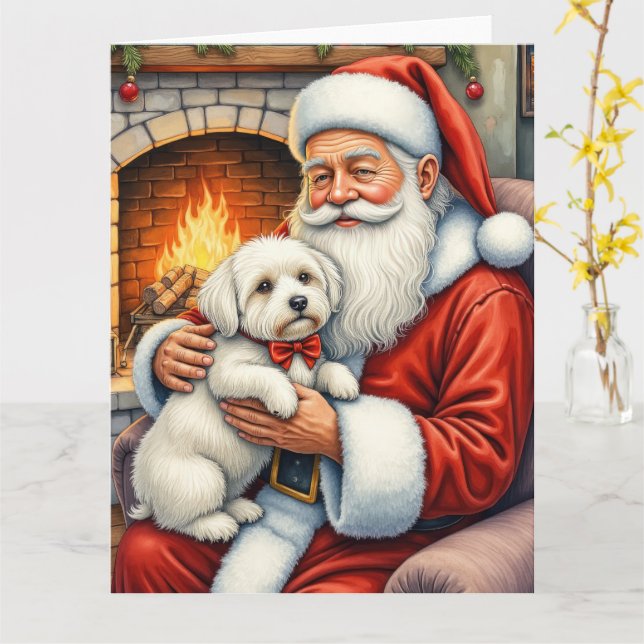 Tarjeta Santa Claus sosteniendo arte navideño de Coton de  (flor amarilla)