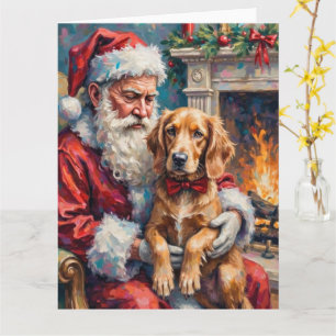 Tarjeta Santa Claus sosteniendo arte navideño de Setter in