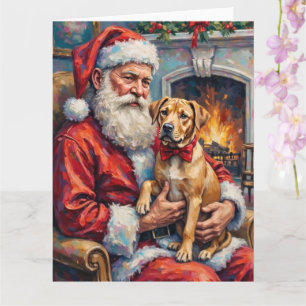 Tarjeta Santa Claus sosteniendo arte navideño Shar Pei