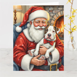 Tarjeta Santa Claus sosteniendo un Bull Terrier Arte de Na