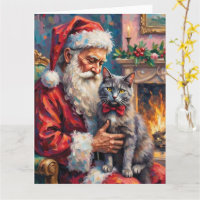 Santa Claus sosteniendo un gato azul ruso Arte de