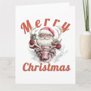 Tarjeta Santa Claus Steampunk Moderno y Reno Robot de Vaca