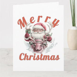 Tarjeta Santa Claus Steampunk Moderno y Reno Robot de Vaca